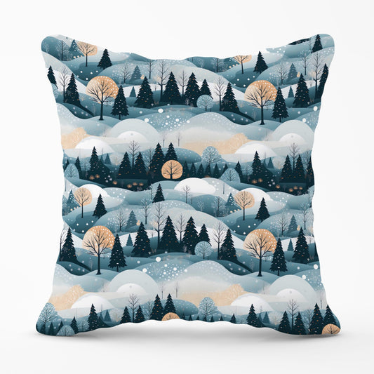 Dreamy Snowy Christmas Scene Outdoor Cushion