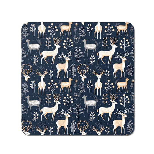 Reindeer, Whimsical, Illustration Pattern Coasters