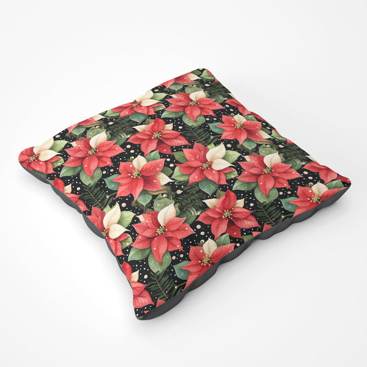 Poinsettia, Watercolor Style Floor Cushion