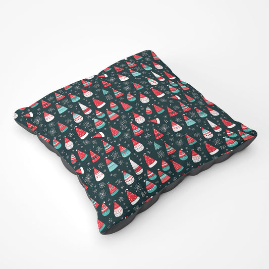 Hand Drawn Cheerful Santa Hats Floor Cushion