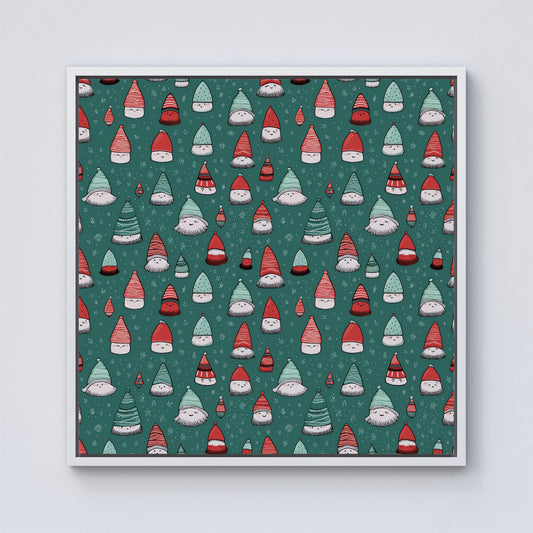 Hand Drawn Joyful Santa Hats Framed Canvas