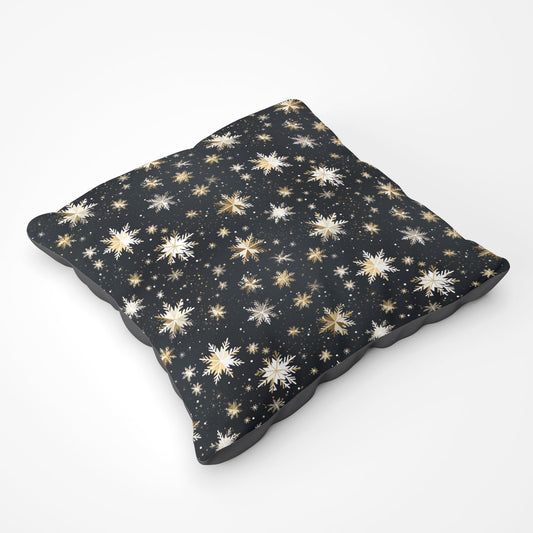 Silver Gold Snowflake Pattern Floor Cushion