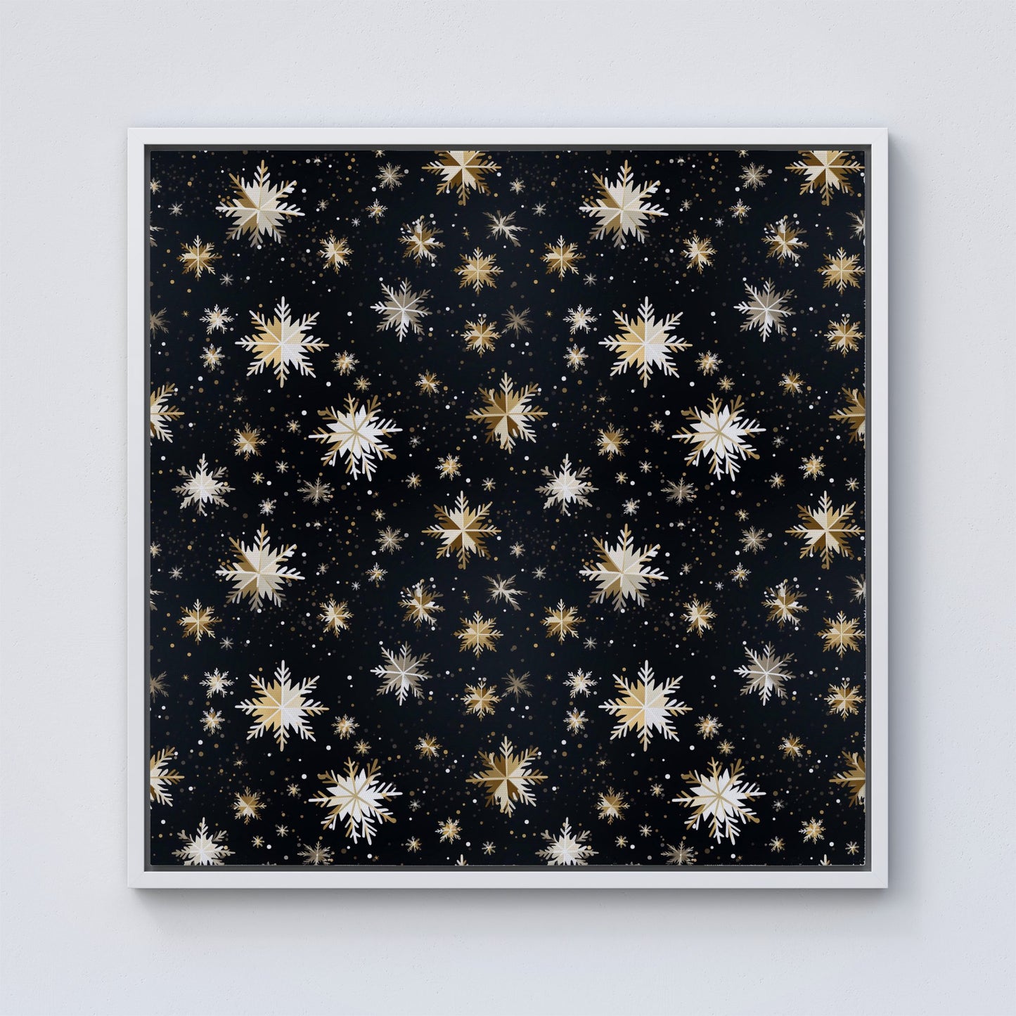 Silver Gold Snowflake Pattern Framed Canvas