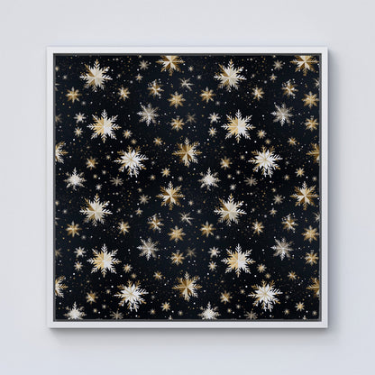 Silver Gold Snowflake Pattern Framed Canvas