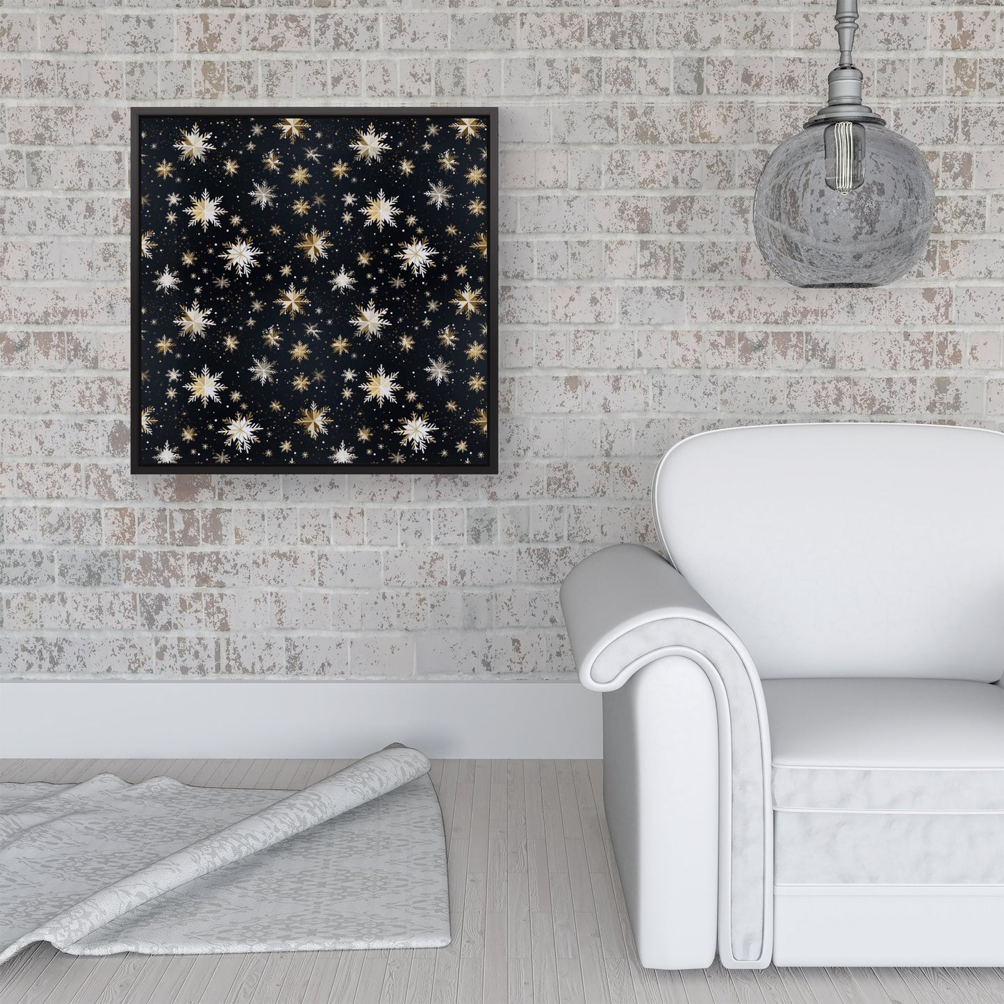 Silver Gold Snowflake Pattern Framed Canvas