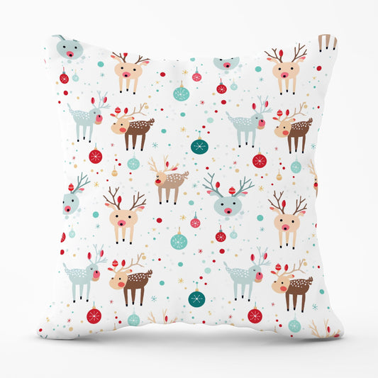 Happy Reindeer With Christmas Lights Outdoor Cushion