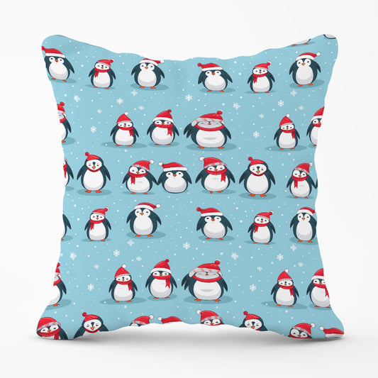 Adorable Santa Penguins Outdoor Cushion