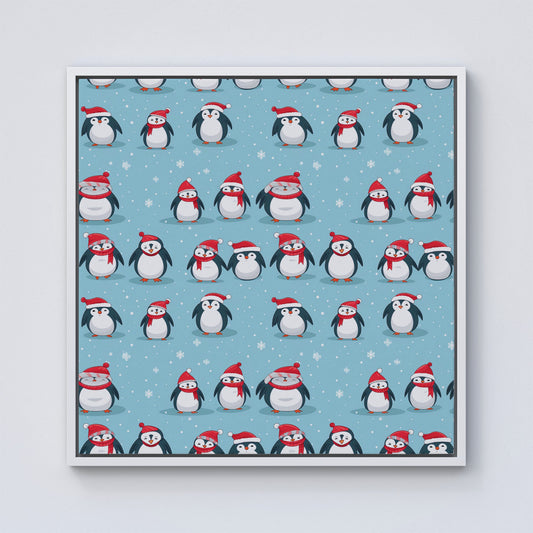 Adorable Santa Penguins Framed Canvas