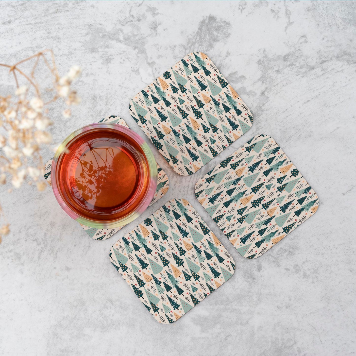 Boho Inspired Christmas Tree Pattern Coasters