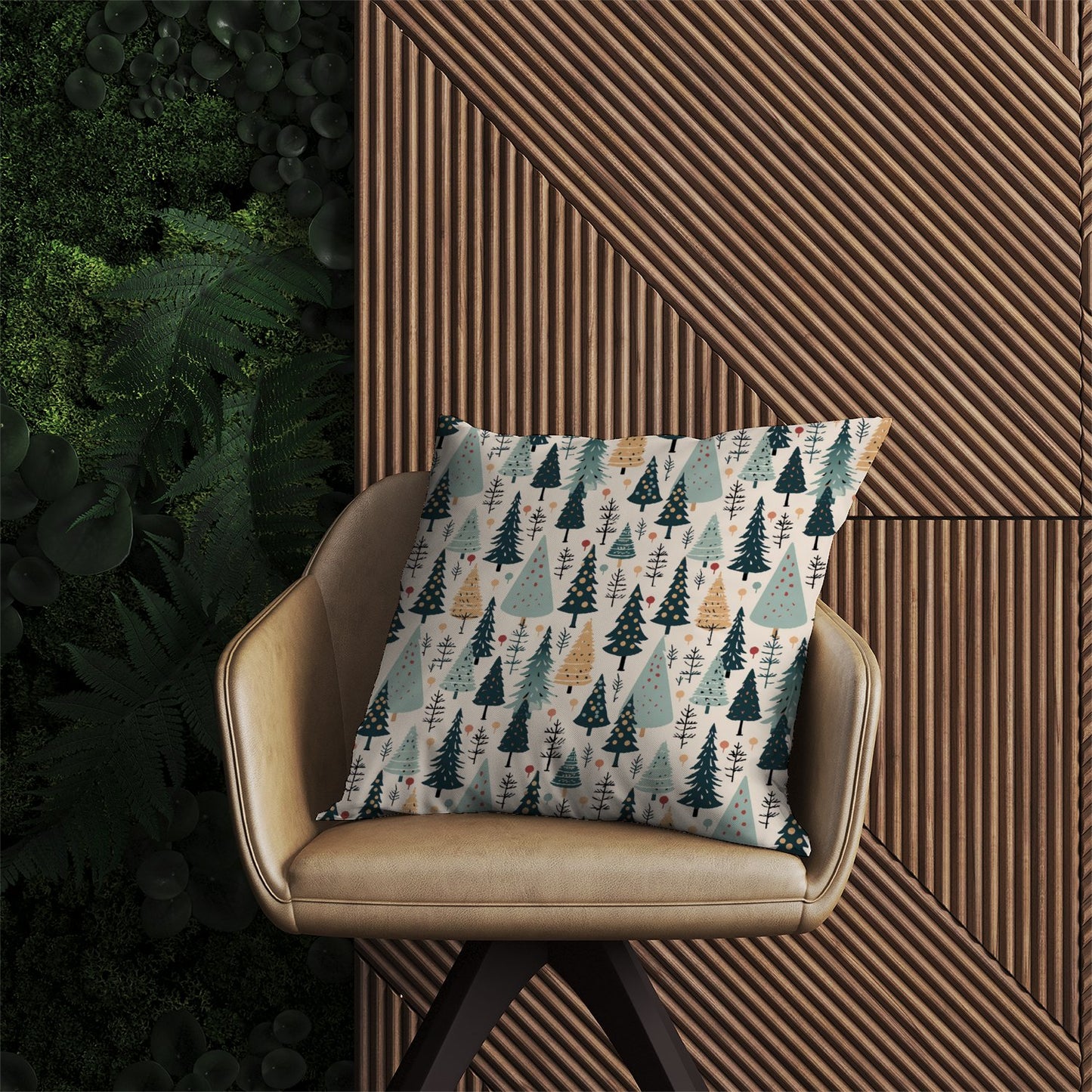 Boho Inspired Christmas Tree Pattern Outdoor Cushion