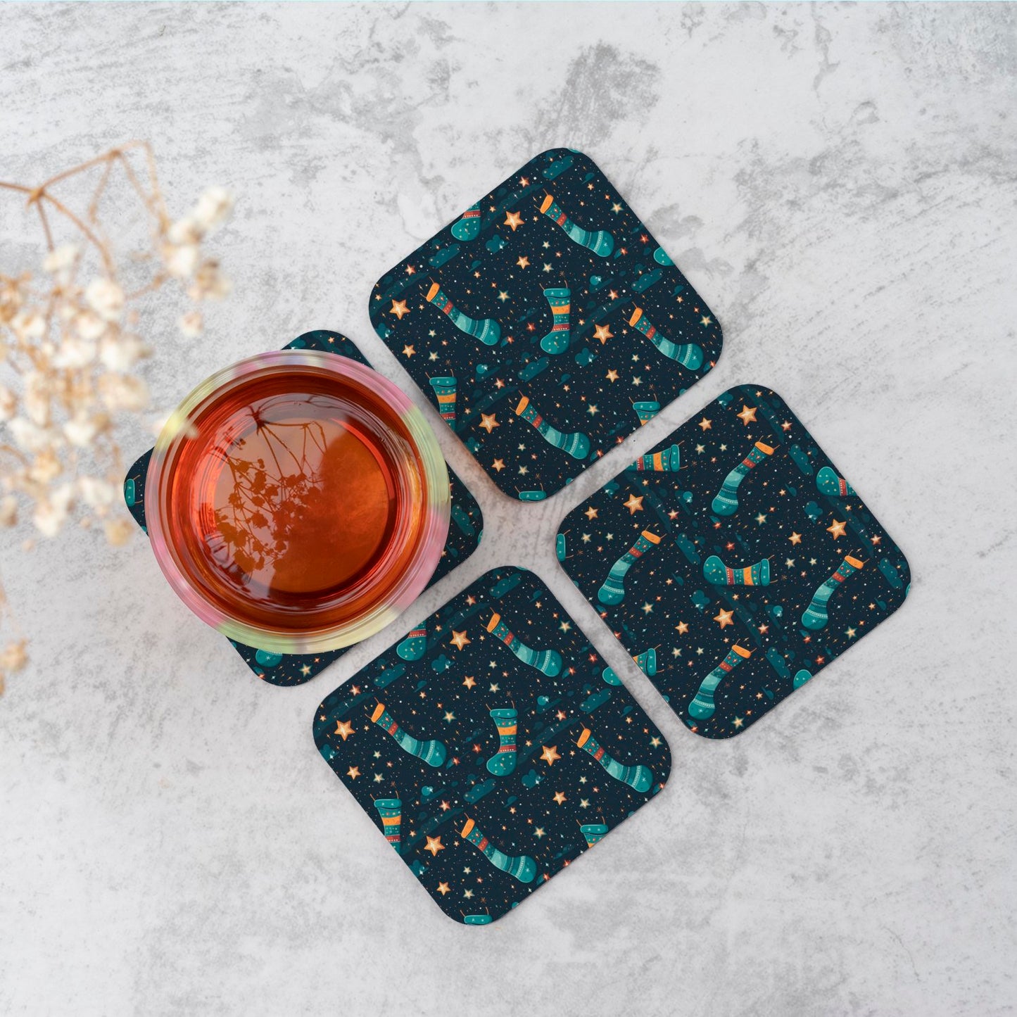 Christmas Stocking In A Starry Night Sky Coasters