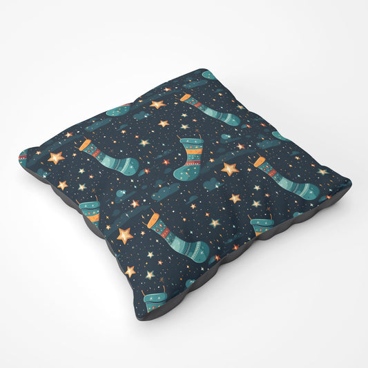 Christmas Stocking In A Starry Night Sky Floor Cushion