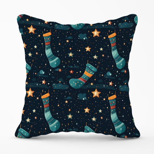 Christmas Stocking In A Starry Night Sky Outdoor Cushion