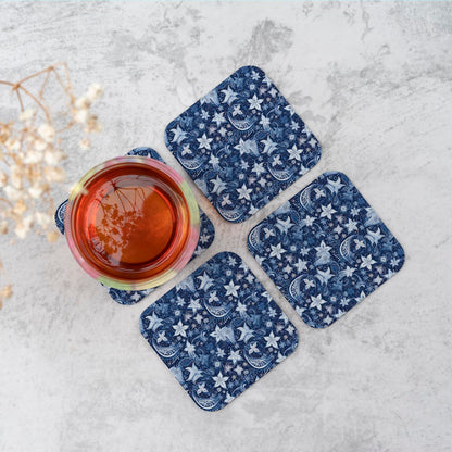 Paisley Christmas Stars Blue Coasters