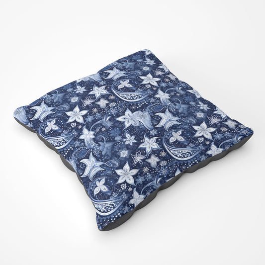 Paisley Christmas Stars Blue Floor Cushion