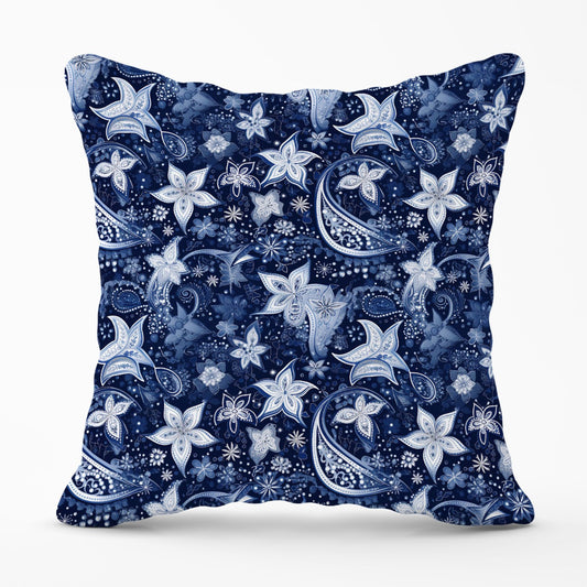 Paisley Christmas Stars Blue Outdoor Cushion