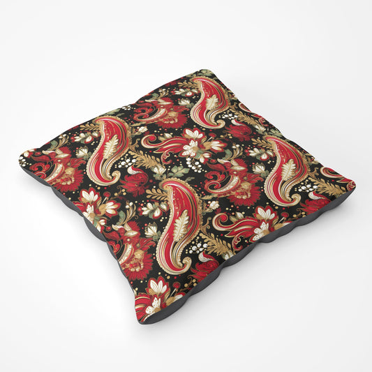 Paisley Christmas Stars Red Floor Cushion