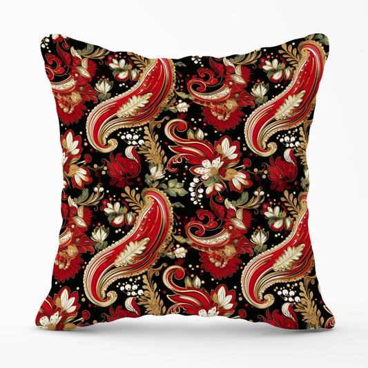 Paisley Christmas Stars Red Outdoor Cushion