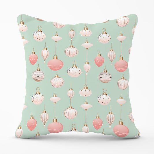 Christmas Decorations Pink And Green Outdoor Cushion