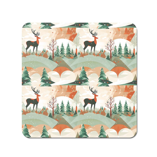 Reindeer On A Snowy Landscape Pattern Coasters