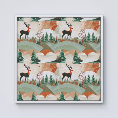 Reindeer On A Snowy Landscape Pattern Framed Canvas