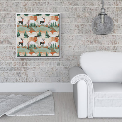 Reindeer On A Snowy Landscape Pattern Framed Canvas