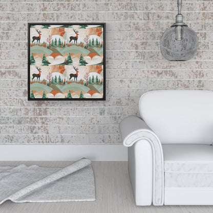 Reindeer On A Snowy Landscape Pattern Framed Canvas