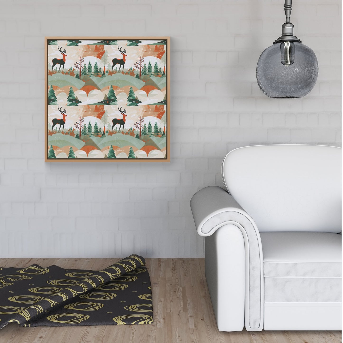 Reindeer On A Snowy Landscape Pattern Framed Canvas