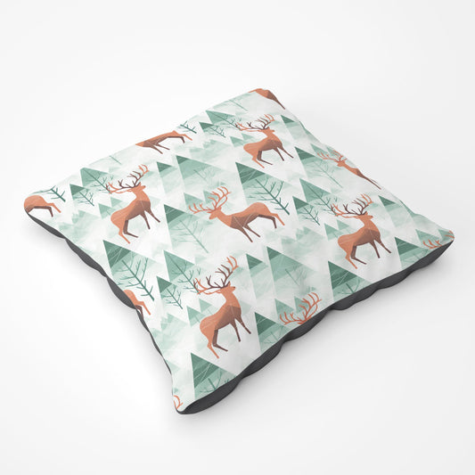 Reindeer On A Snowy Landscape Floor Cushion