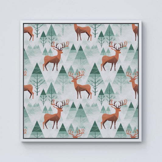 Reindeer On A Snowy Landscape Framed Canvas