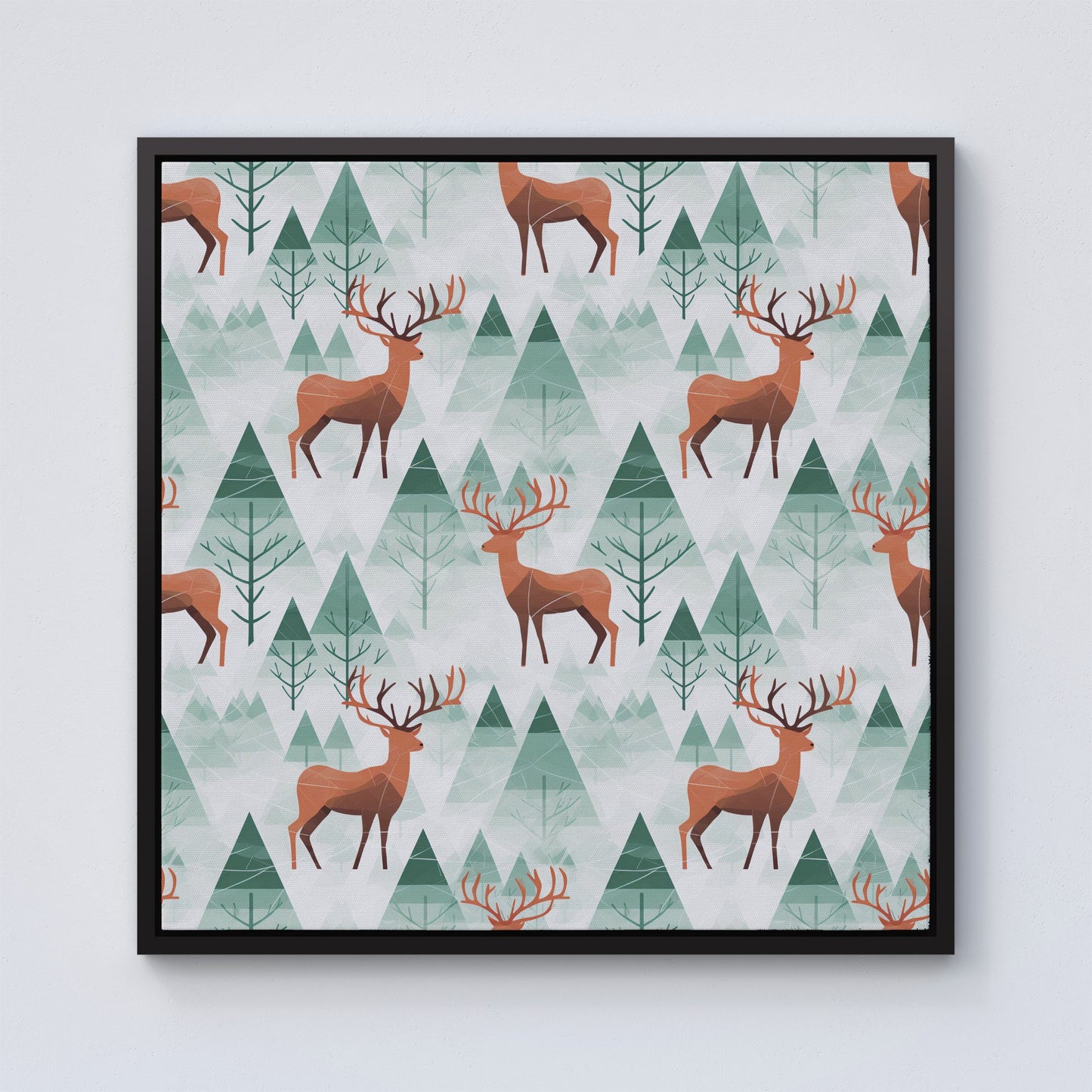 Reindeer On A Snowy Landscape Framed Canvas