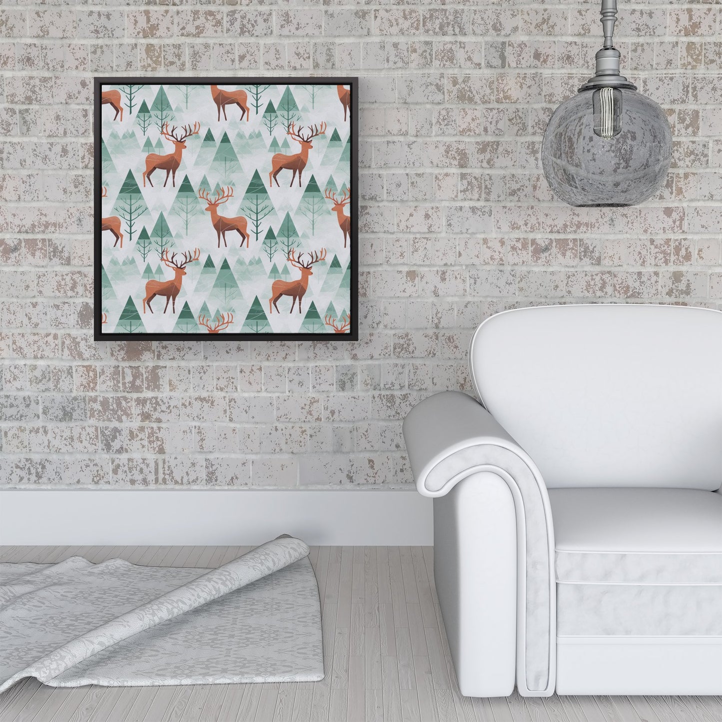 Reindeer On A Snowy Landscape Framed Canvas