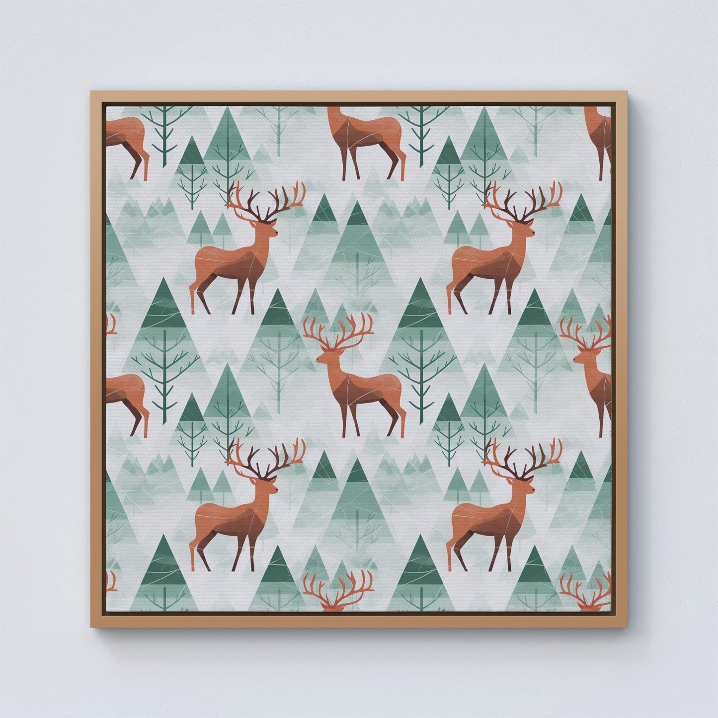 Reindeer On A Snowy Landscape Framed Canvas