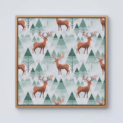 Reindeer On A Snowy Landscape Framed Canvas