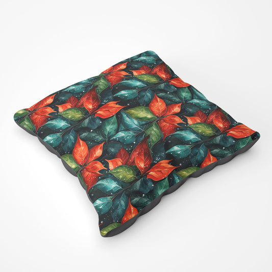 Christmas Watercolour Holly Leaf Floor Cushion