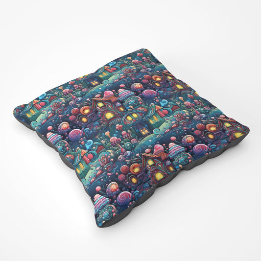 Whimsical Gingerbread House Pattern Floor Cushion