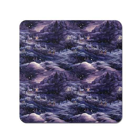 Snowy Christmas Village On A Starry Night Coasters