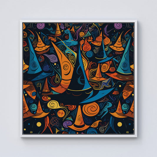 Imaginative Abstract Witches Hats Framed Canvas