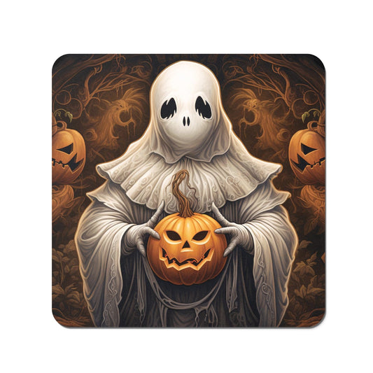 Spooky White Ghost Holding Pumpkin Coasters