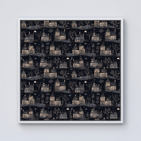 Spooky Haunted Houses Framed Canvas