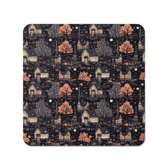 Spooky Haunted Houses Pattern Coasters