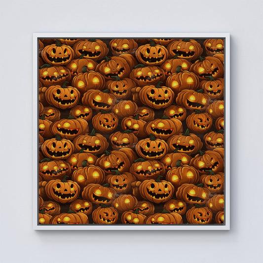 Grinning Lanterns Pumpkins With Glowing Eyes Framed Canvas