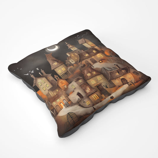 Spooky Halloween Village Floor Cushion