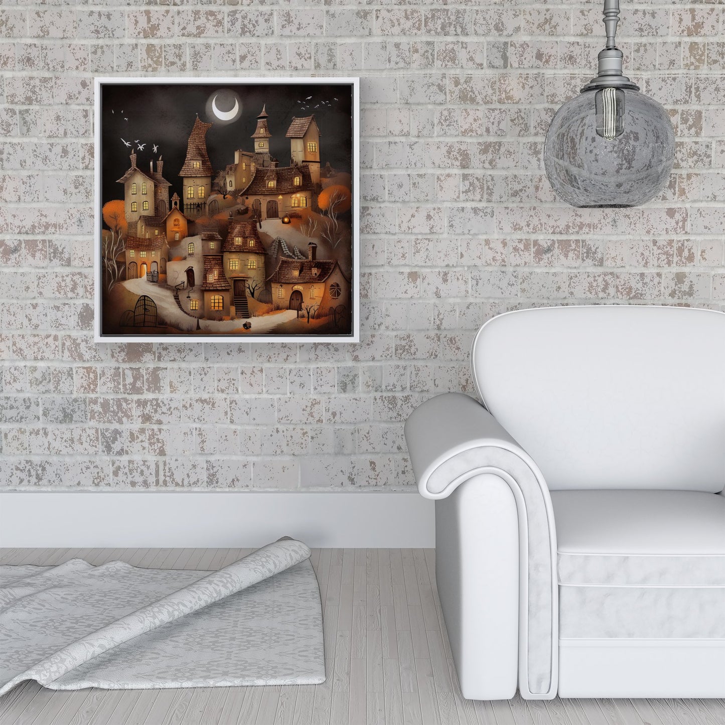 Spooky Halloween Village Framed Canvas