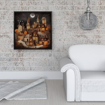 Spooky Halloween Village Framed Canvas