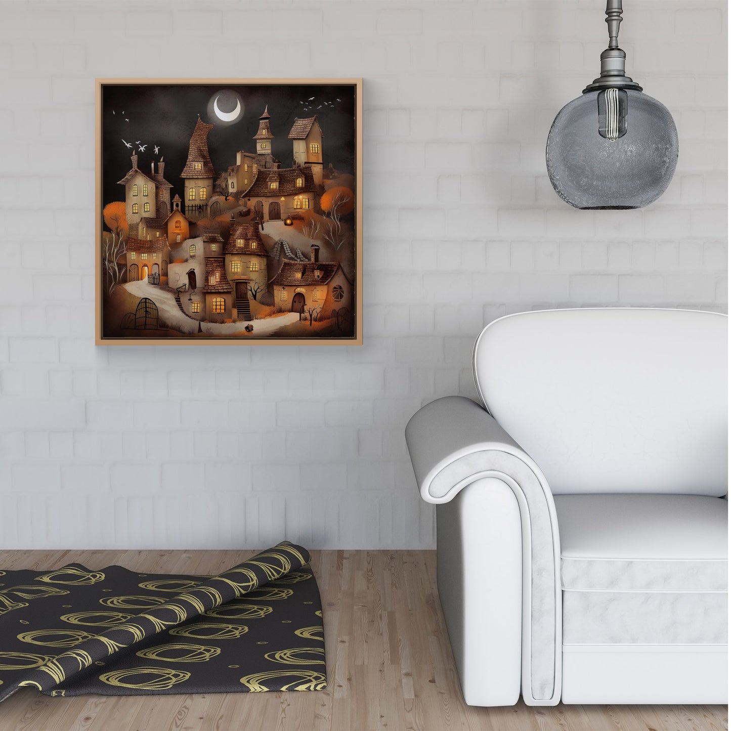 Spooky Halloween Village Framed Canvas