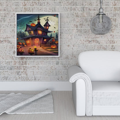 Spooky Halloween House Framed Canvas