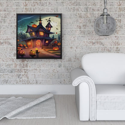 Spooky Halloween House Framed Canvas