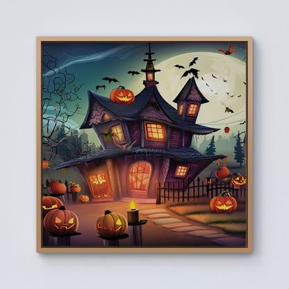 Spooky Halloween House Framed Canvas