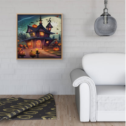 Spooky Halloween House Framed Canvas